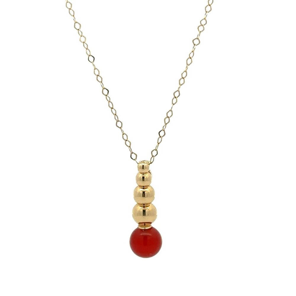 18K Yellow Gold Necklace Chain 17.5 inches Carnelian Ball Pendant